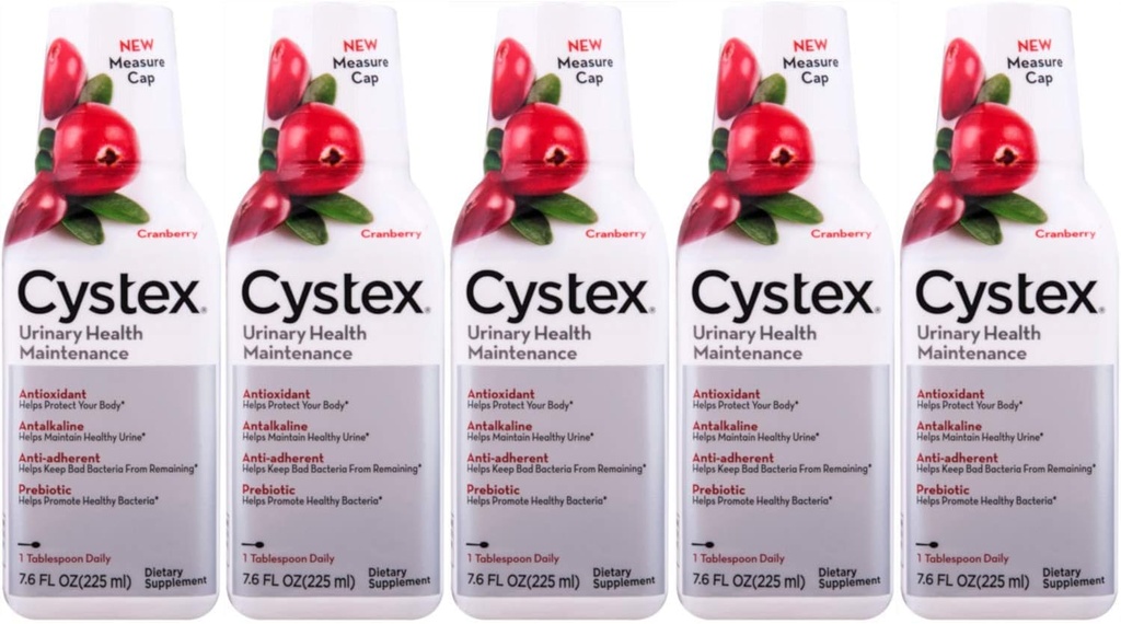 Cystex UTI Prebiotic Cranberry Liquid, Urinary Trakt Dukungan dengan D- Mannose, Vitamin C, dan Bromelain, 7.6 FL OZ (Paket 5)