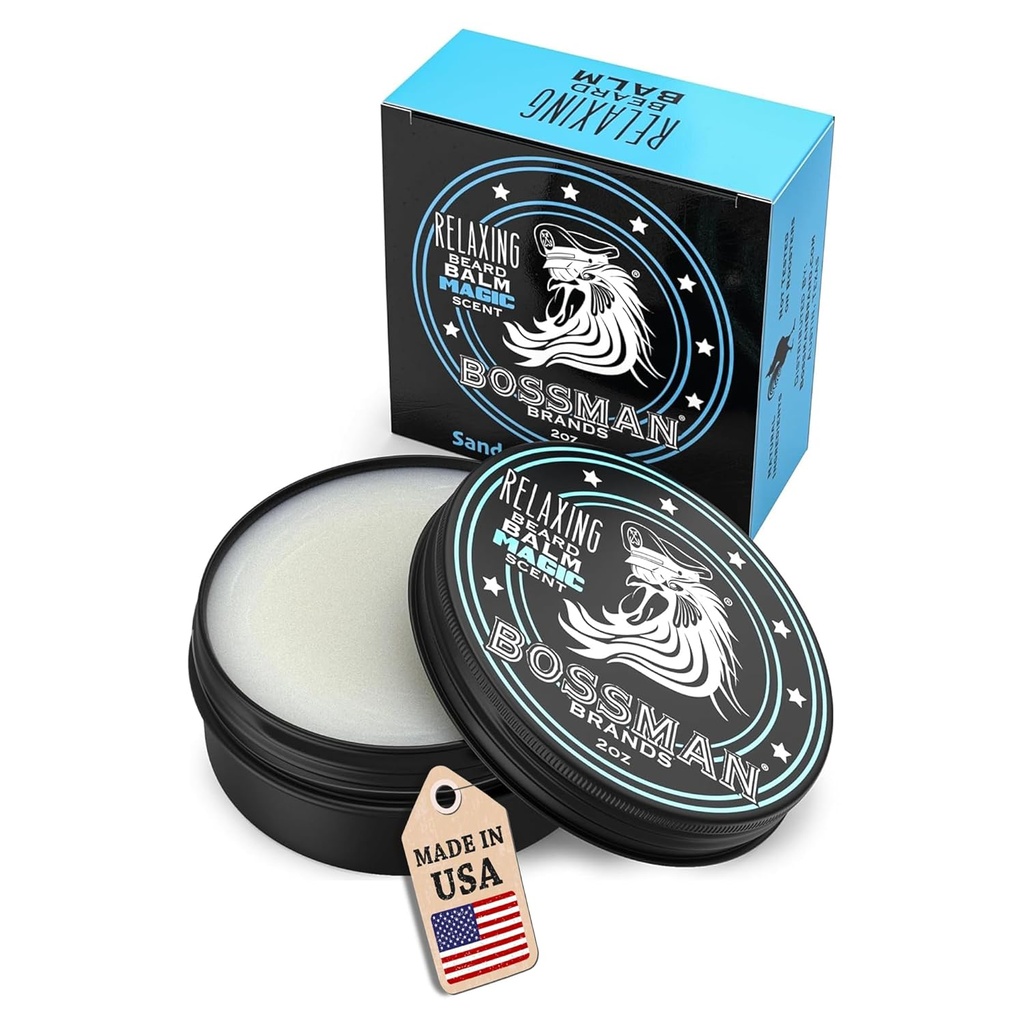 Bossman Relaxing Beard Balm for Men (Magic Scent) - Tames, Relaces, Thickens & Softens for Ultimate Beard Care-Made in USA