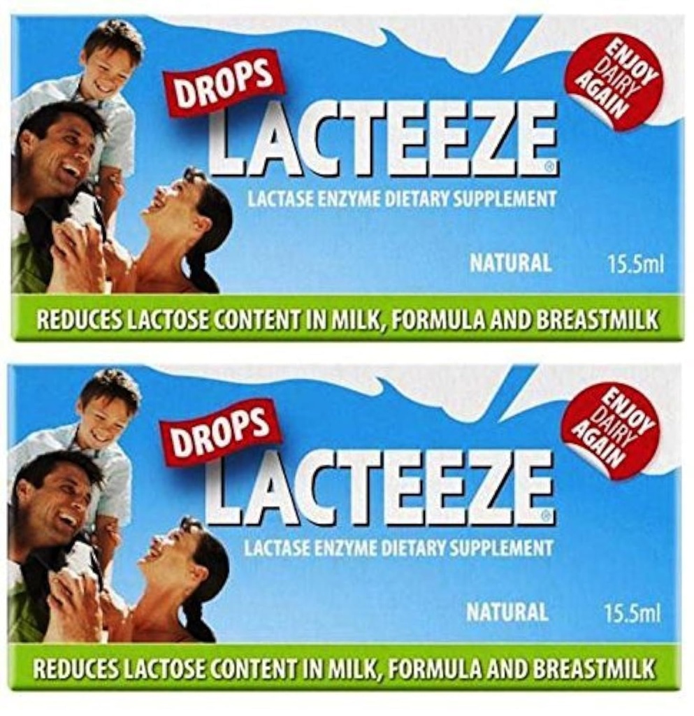 2 pack Lactase Enzyme Lateeze Drops 15.5 ml Liquid