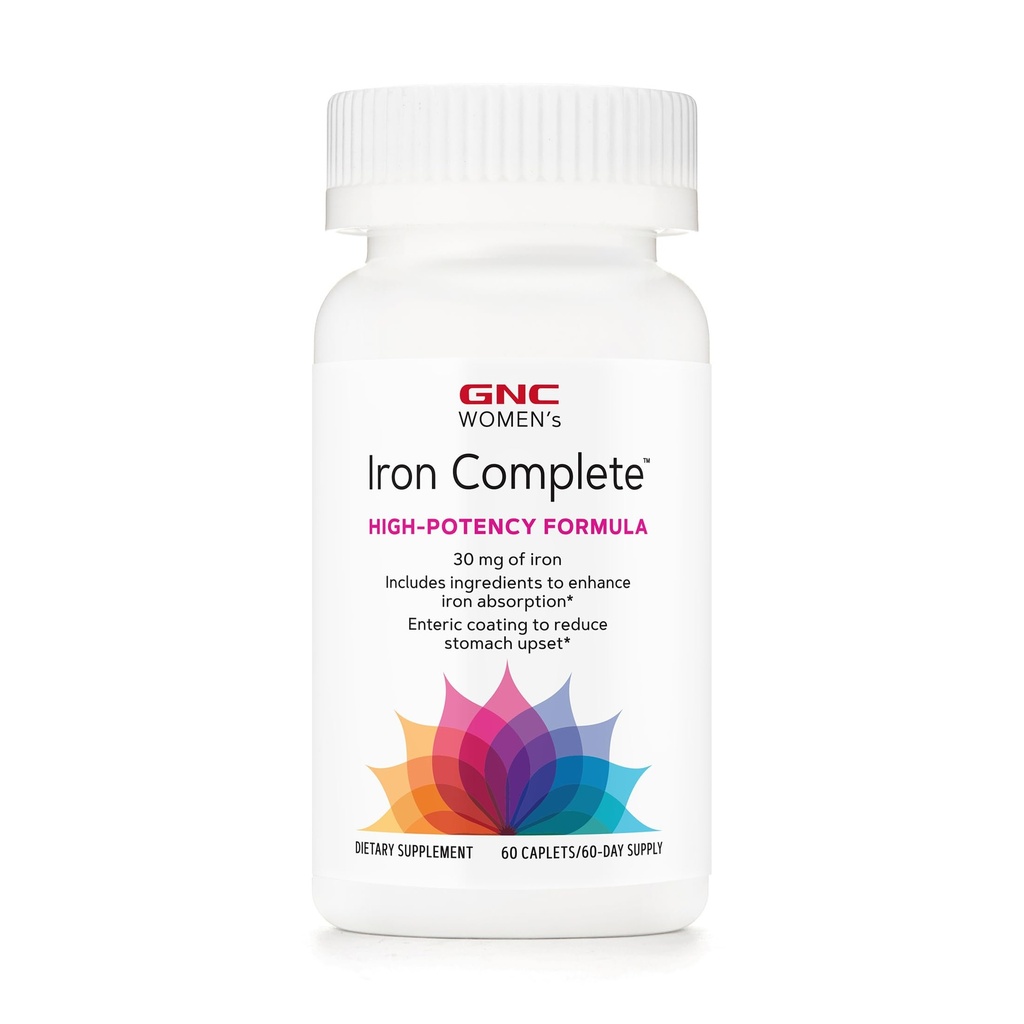 GNC Women Iron Complete Multivitamin, Enhances Absorb Iron, 60 Caplets