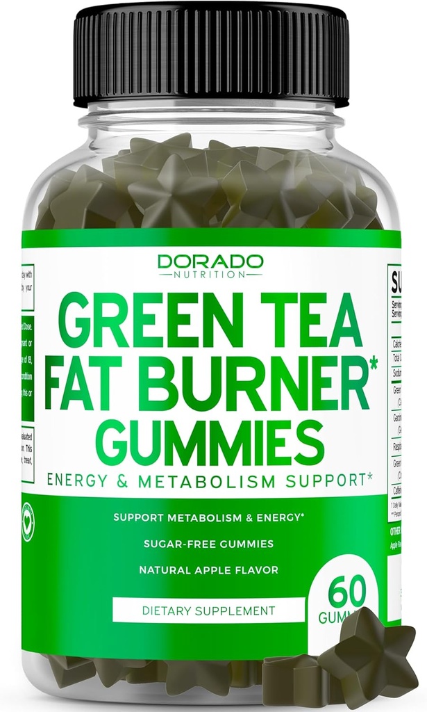 Green Tea Fat Burner Weight Loss Gummies (60 Count) Fat Burner Women - Appetite Suppresan Weight Loss Suplement for Men & Women with Apple Flavored - Third Party Tested - USA Made