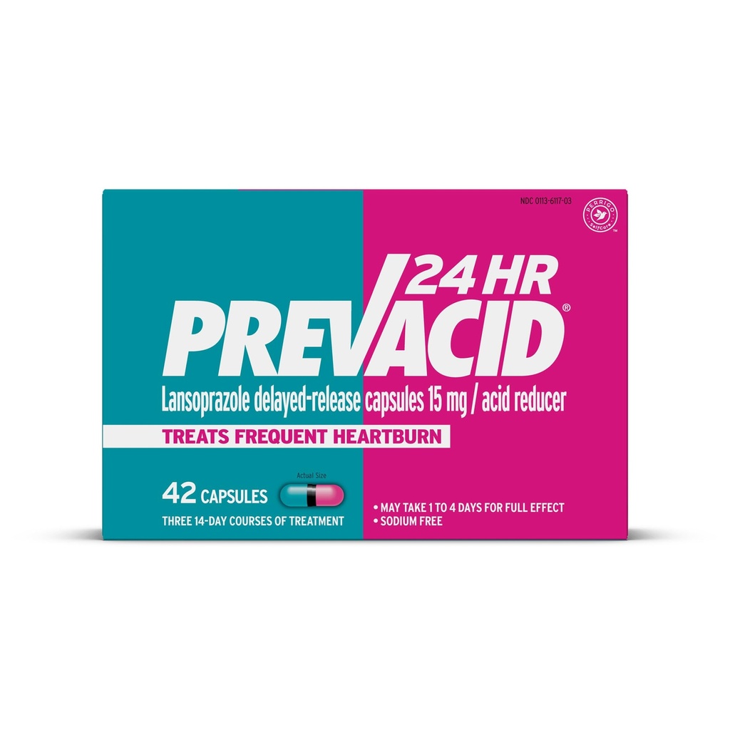 Prevacid 24HR Lansoprazole Delayed- Release Capsules, 15 mg / Acid Reducer, Proton Pump Inhibitor (PPI) for Heartburn Relief, 42 Count
