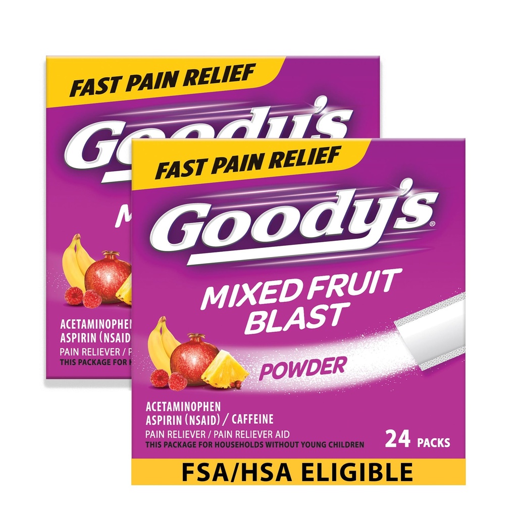 Goody 's Extra Strength Headache Powder, Mixed Fruit Blast Flavor Dissolve Packs, 24 Paket Individual (2 Pack)