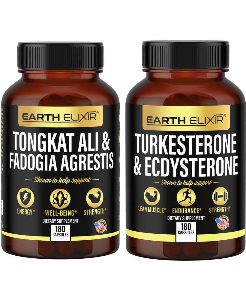 Bumi Elixir Fadogia Agrestis 600mg dan Tonkat Ali 500mg + Turkesterone10000mg dan Ecdysterone 1000mg Suppplement (180 Capsules) Bundle