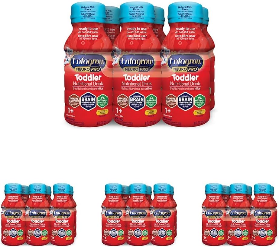 Enfagrow NeuroPro Toddler Nuttration Drinder 8 fs. oz. Siap untuk Menggunakan (6 Bottles) Pregles Ammune Dukungan, DHA untuk Pengembangan Otak, Besi, Non-GMO, Natural Milk Flavor (Toddler Next Steft) Enfamil