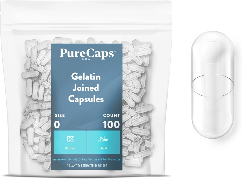 PureCapsUSA - Kosong Geltin Pill Capsules Ukuran 0 = 124; 100 Pills Tergabung =% s