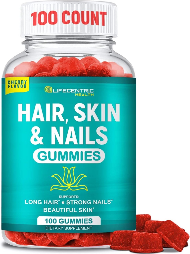 Skin and Nails Gummies with High Potency Biotin 5000mcg 124; Tasty Hair Vitamin for Women and Kids 124; Gluten Free Hair Nail dan Skin Vitamin Plus Biotin Gummies for Hair Growth