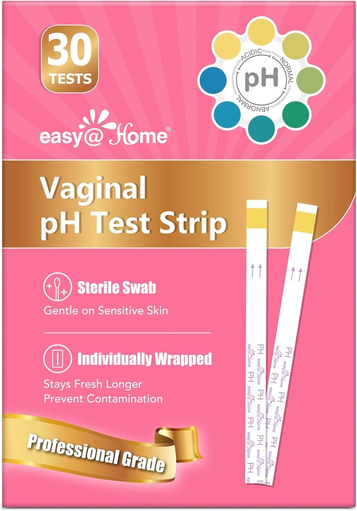 Easy @ Home Vaginal pH Test -30 Strips Hob124; BV Test Kit at Home for Women 124; Yeast Infeksi + pH saldo for Women