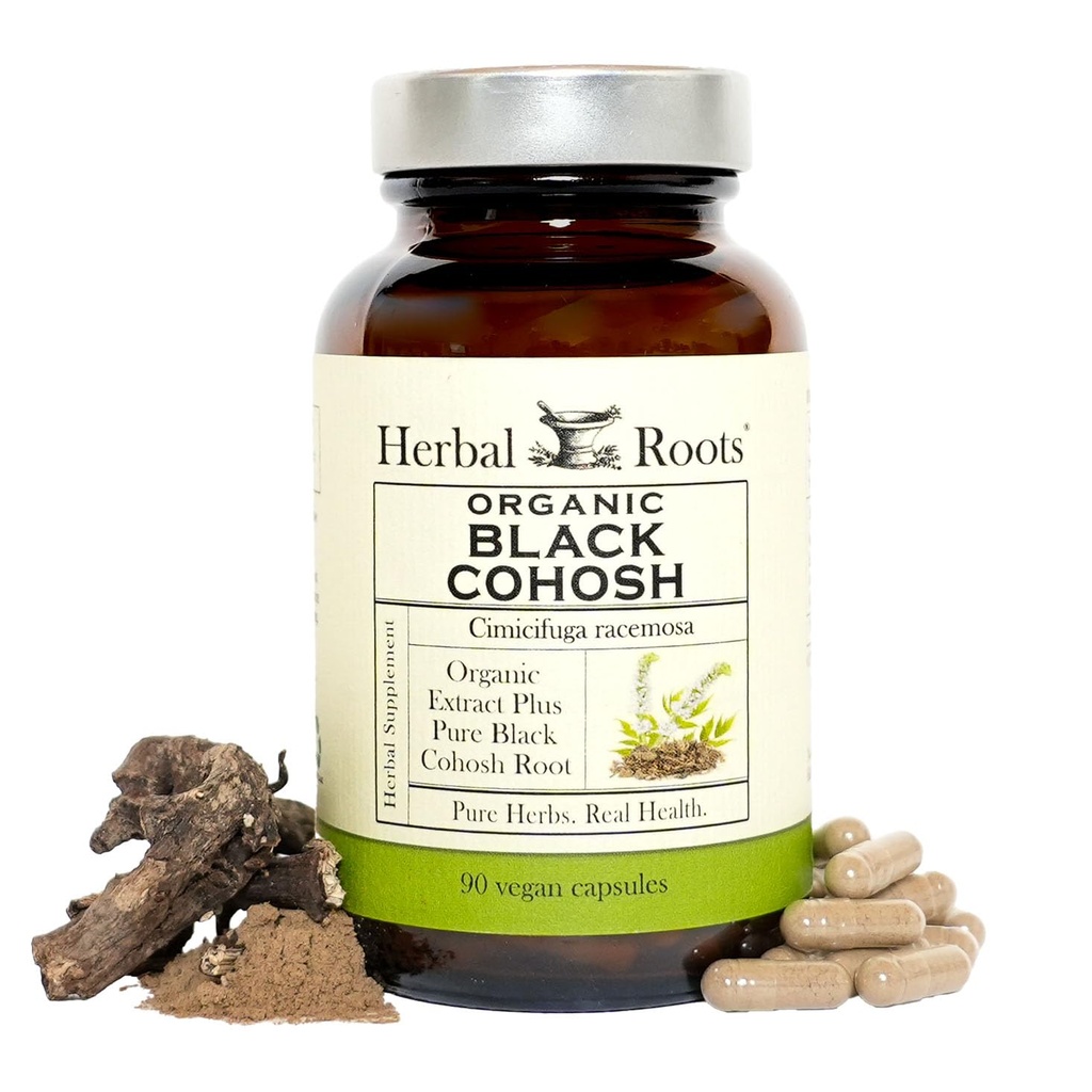 Herbal Roots Organic Black Cohosh Root 124; Ekstra Kekuatan 124; Menopause dan Menstrual Dukungan untuk Perempuan: 124; 90 Capsules, Vegan