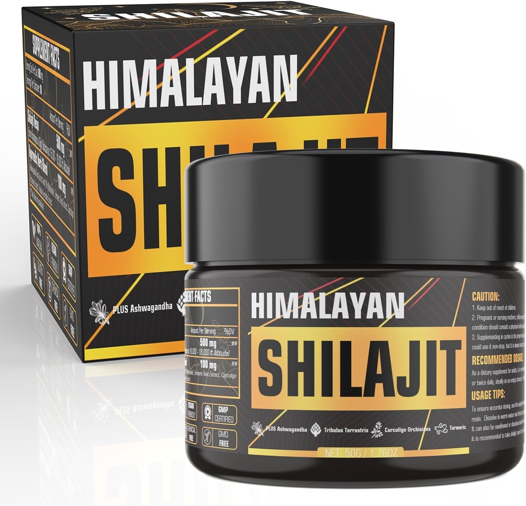Shilajit Pure Himalaya Organik Resin, 600mg Natural Organic Shilajit Resin dengan 85 + Trace Minetrace Tingkat Emas Supplemen Shilajit, Shilajit Resin untuk Pria