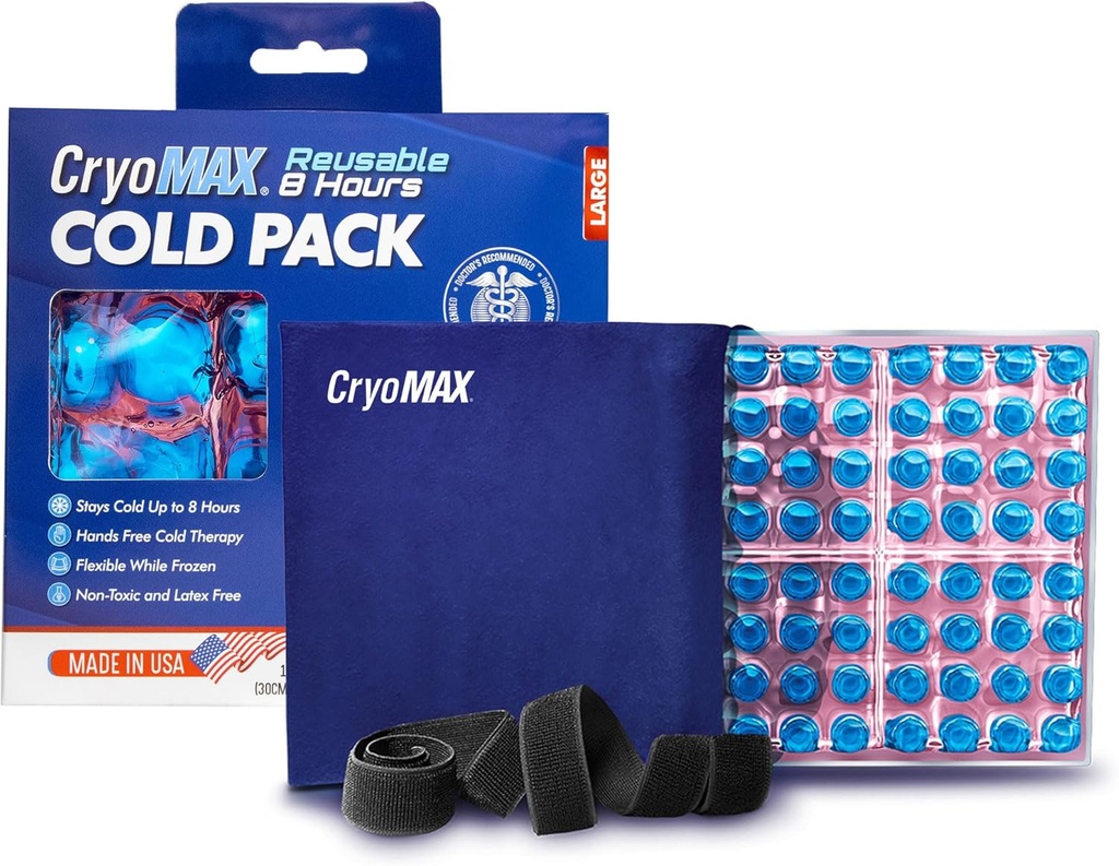 CryoMAX Cold Pack, Reusable, Lateks Free, 8 Hour Cold Therapy, Large, 12 "x 12" (1 Count)