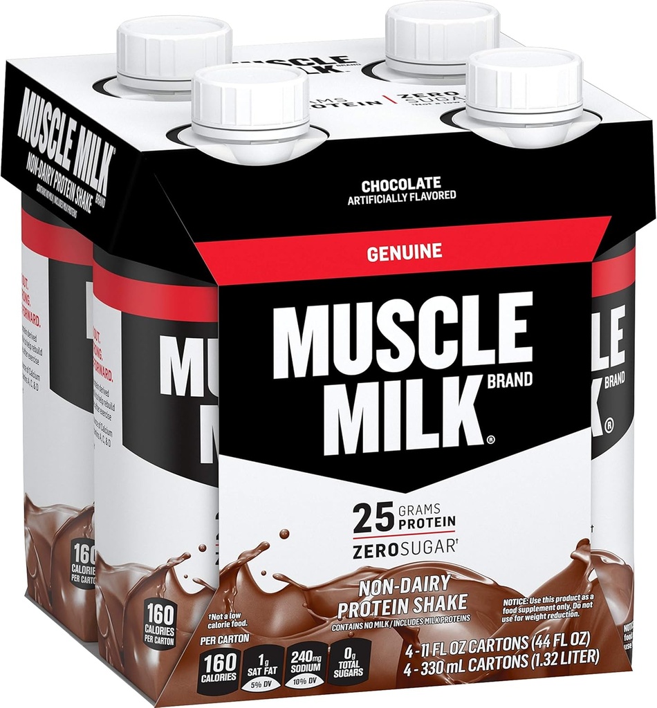 Muscle Milk Genuine Shake, Chocolate, 25g Protein, 11 Fl Oz (Paket 4)