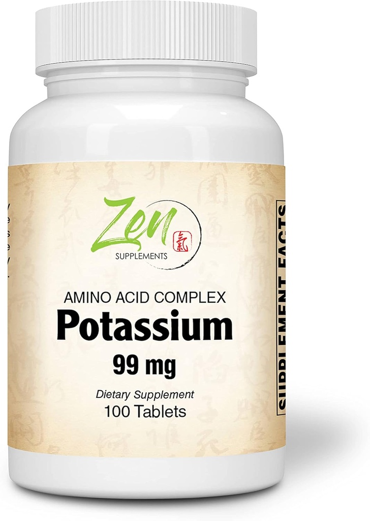 Suplemen Zen - Potasium 99 mg (Asam Amino) 100- Tab - Fluid & Electrolite Keseimbangan Formula - Heart, Nerve & Muscle Fungsi Dukungan