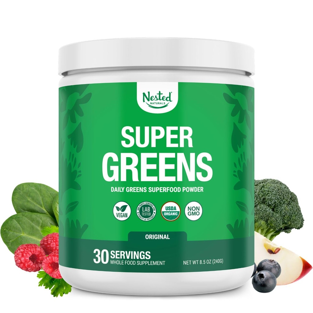 Bubuk super makanan super segar setiap hari - Sertifikasi USDA Organ Green Pooder w / 20 + Whole Foods, Spirulina Powder, Wheat & Barley Grass - Prograce, Fiber & Enzymes - Original Flavour, 30