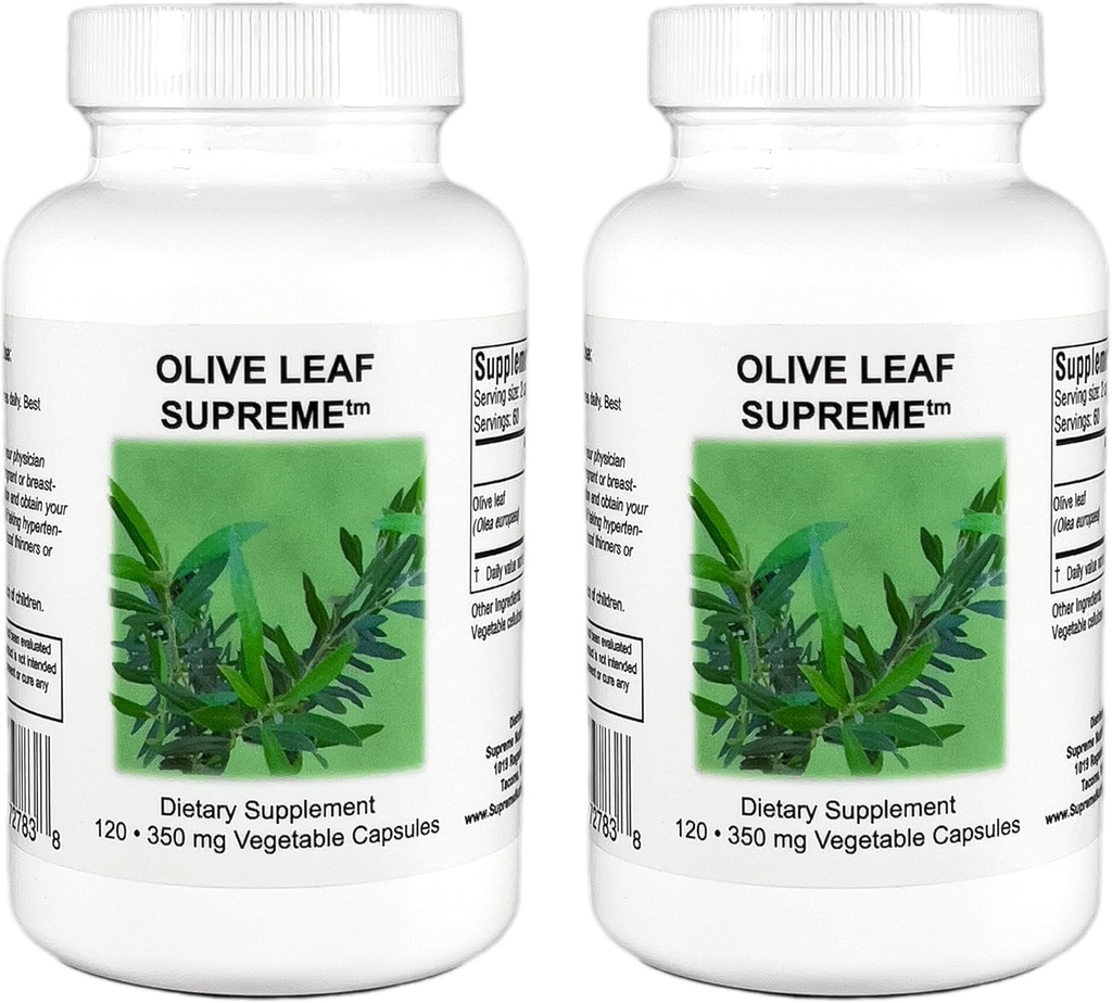 Supreme Nutrition Olive Leaf Supreme, 120 Pure Olive Leaf Vegetarian Capsules 12.4; 2 Pack