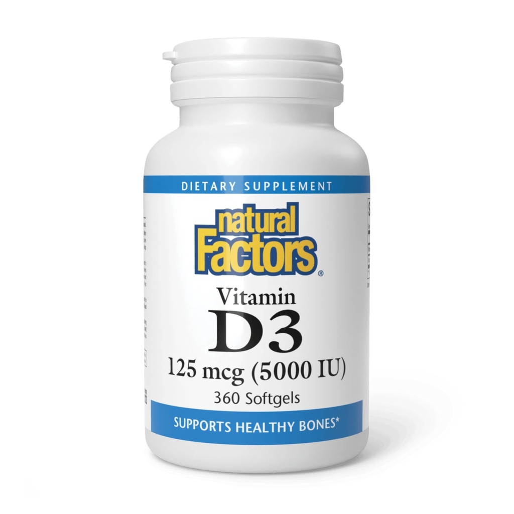 Faktor Alam, Vitamin D3 5000 IU (125 mcg), Mendukung Bones Kuat, Otot dan Fungsi Imune, 360 Softgel