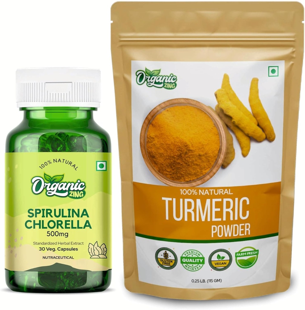 Organik ZING Spirulina Capsule- 30Cap & Turmeric Powder - 1115g