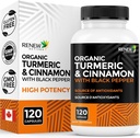 Renew Actives Organic Turmeric 474MG & Cinnamon 50MG per 2 Capsules - with Curcumin & BioPerine for Absorpsi - Supports Metabolisme, Joint Health & Diatles - Made in Canada - 120 Capsules