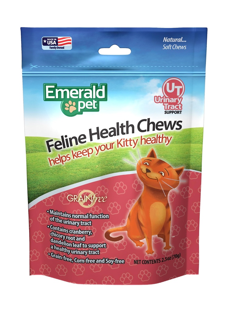Emerald Pet Feline Health Chews UT - Natural Grain Free Urinary Tract Health Cat Chews - Cat Urinary Suplemen dengan Cranberry, Chicory Root, dan Dantaon Leaf Extract - dibuat di USA, 2,5 oz