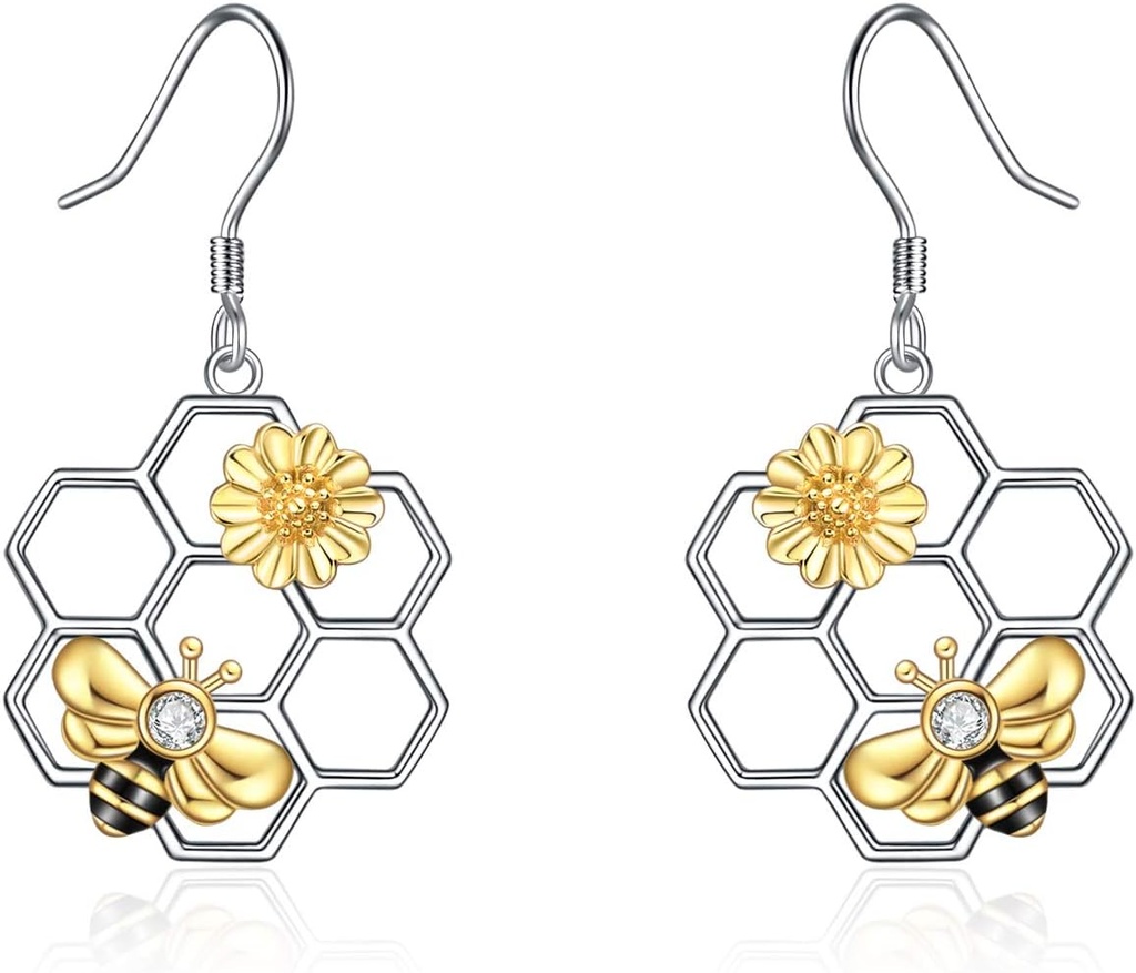 LUHE Bee Earrings for Women 925 Sterling Silver Bumble Earrings with Honeycomb Honeybee Jewelry Gifts for Women