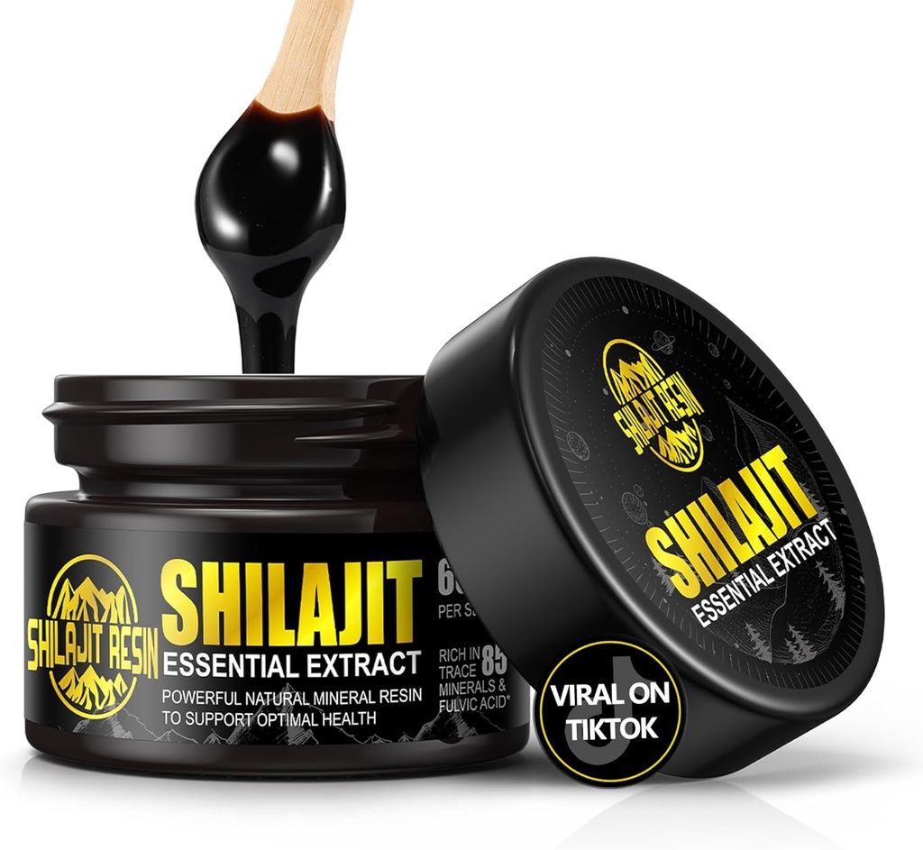 Boysea Organic Himalaya Shilajit Resin, Potensi Emas 600mg Maksimum Potency Natural Organical Shilajit Resin untuk Pria & Women dengan 85 + Trace Minetas & Fulvic Acid for Focus & Energy, Immunity - 1.7 Ounce