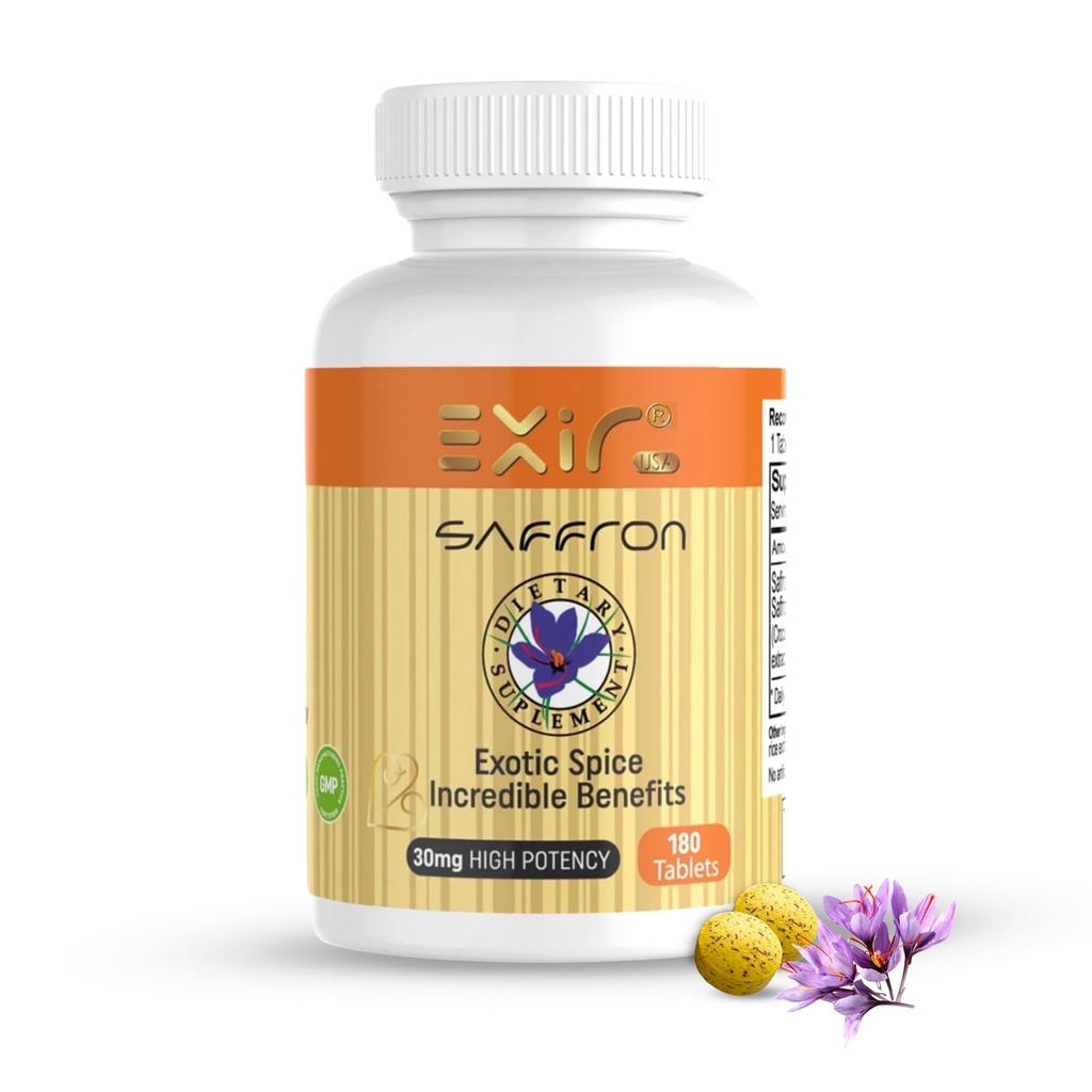 Tambahan Saffron - Stress Relief Formula, Natural Mood Dukungan, Stress, Fokus, dan Dukungan Energi Tambahan, 180 Tablet