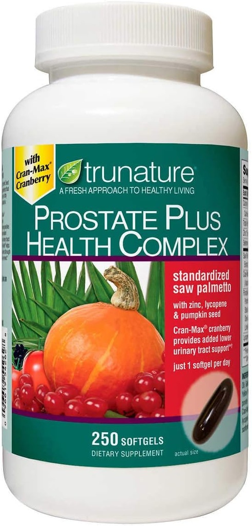 TruNature Prostate Plus Health Complex - melihat Palmetto dengan Zinc, Lycopene, Pumpkin Benih - 250 Softgels