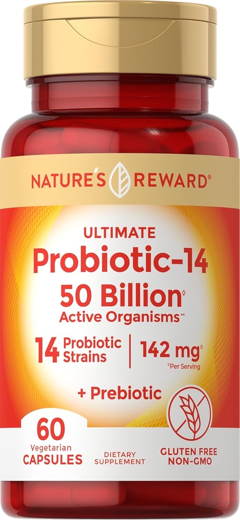 Progres with Pregories - 60 Capsules - 142 mg - 50 Milyar Aktif Organisme - Vegetarian, Non-GMO & Gluten Free Suplemen - oleh Nature 's Reward