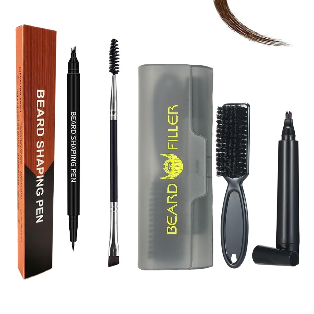 Beard Pensil untuk Pria, Hysotok Pen Beard Filling Pen Kit, Air Providence Sweat Long Lasting Beard Feller Pen, Double Ends Beard Brush for Men Mustache Repair Shape (coklat gelap)