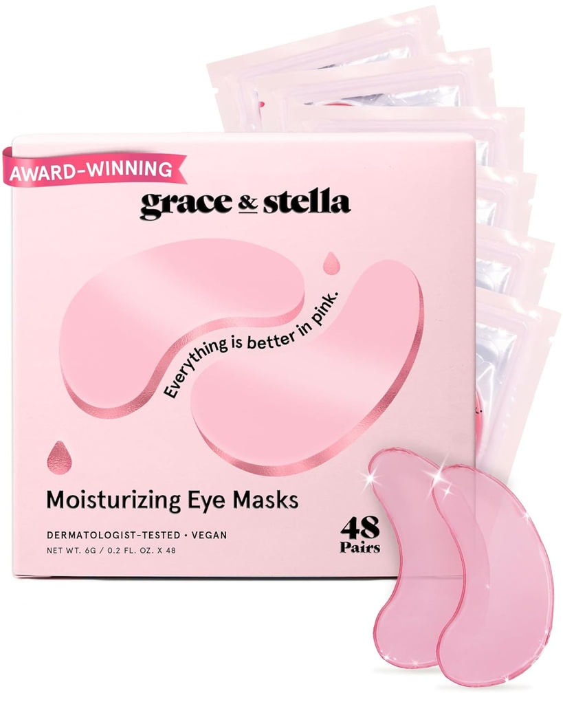 Grace & stella Award Winning Under Eye Mask - Mengurangi Lingkaran Gelap, Puffy Eyes, Undereye Bags, Wrinkles - Gel Under Eye Patches - Hadiah untuk Pacar - Vegan Cruelty- Free Self Care (48 Pairs, Pink)