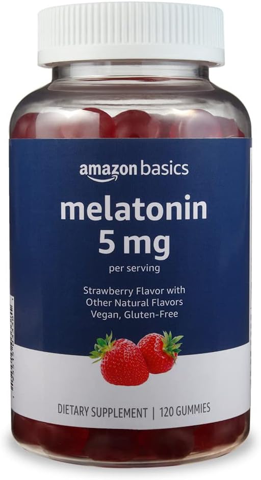 Basics Melonatin, Sleep Dukung Gummies, Strawberry Flavor, 5mg, 120 Count (Sebelumnya Solimo)