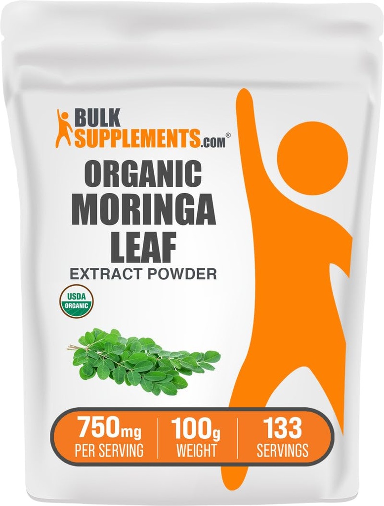 BulkSuppliments.com Organic Moringa Extraction Powder - Superfood Supportion, from Moringa Oleifera - Vegan & Gluten Free, 750mg per Serving, 100g (3.5 oz) (Pack 1)
