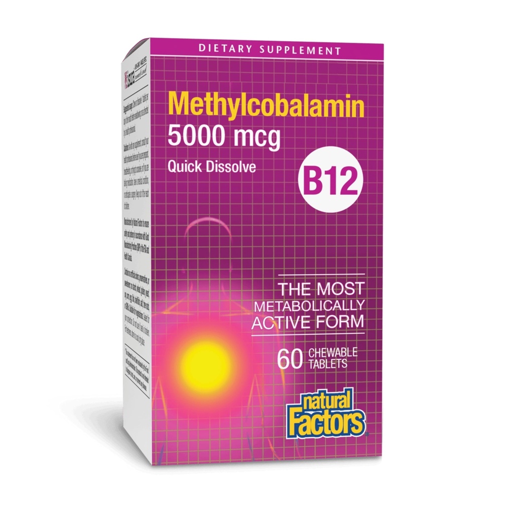 Faktor Natural, Vitamin B12 Methylcobalamin 5000 mcg, Dukungan bagi Energi dan Kebal Kesehatan, Vegetarian, 60 tablet (60 porsi)