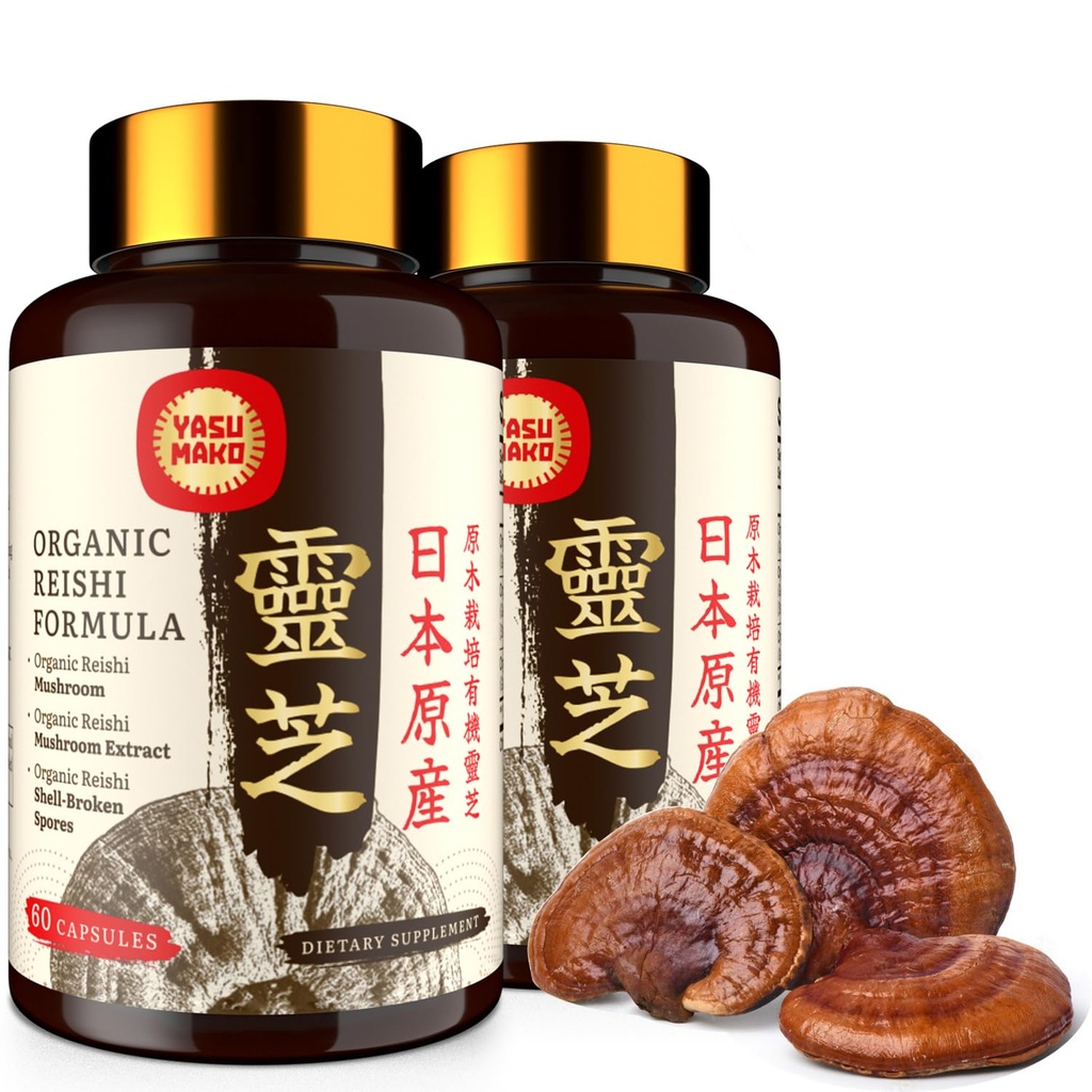 Suplemen Jamur Reishi 800mg dengan Reishi Mushroom Extract 500mg & Shell- Broken Spora 200mg, Mushroom Organik Kasules untuk Sistem Imune - Real Fruiting Body (Paket 2)