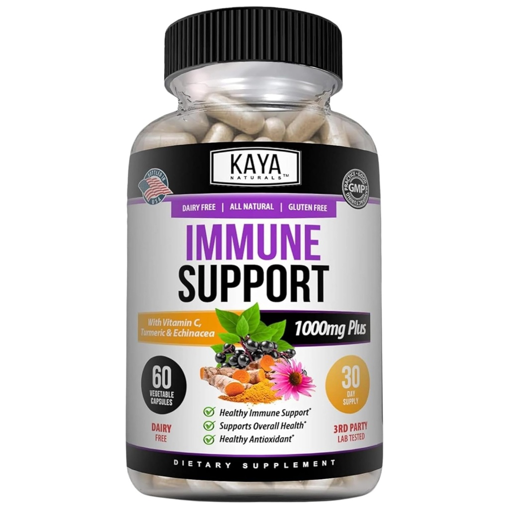 Dukungan Elderberry Immune Kaya, Elderberry dengan Zinc dan Vitamin C untuk Vitamin Dewasa, Progoric & Turmeric 1000mg System Booster Sambucus Capsules - 60 Count