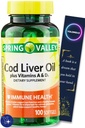 Cod Liver Oil Plus Vitamin A & D3 Imune Health Dietary Suffels Spring Valley, 100 Count and Bookmark Gift of YOLOMOLO