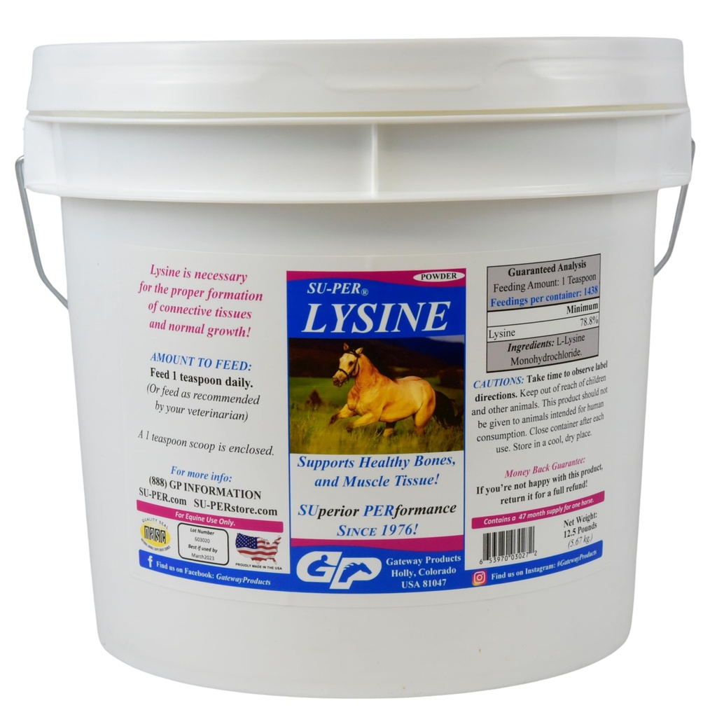 Sul-PER Lysine Supplemen untuk Kuda - Mendukung Tulang Sehat & Otot - Equine Equine Amino Acid - 12.5 Pound, 47 Pasokan Bulan