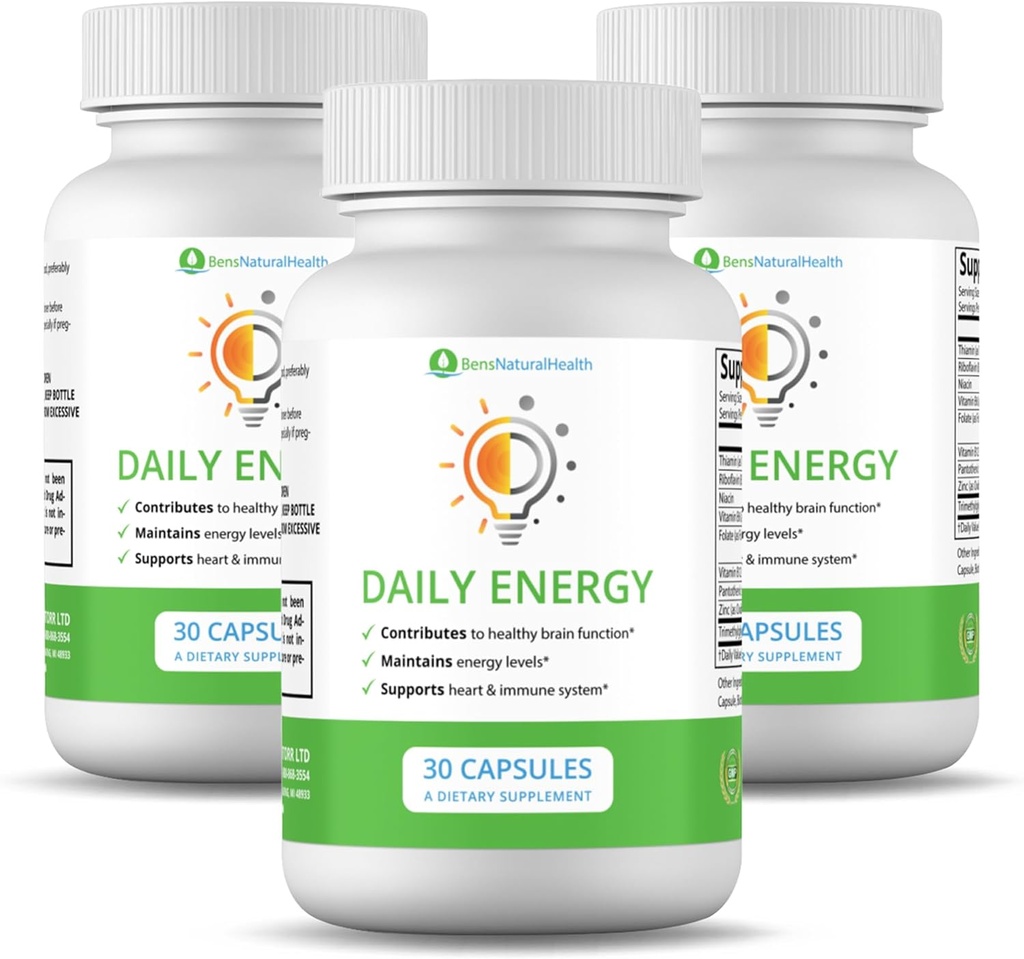 Ben 's Natural Health Daily Energy B-Vitamin Complex with TMG and Zinc for Natural Energy, Stress, Focus & Imune Support, 30 Kapsul, 3 Pack