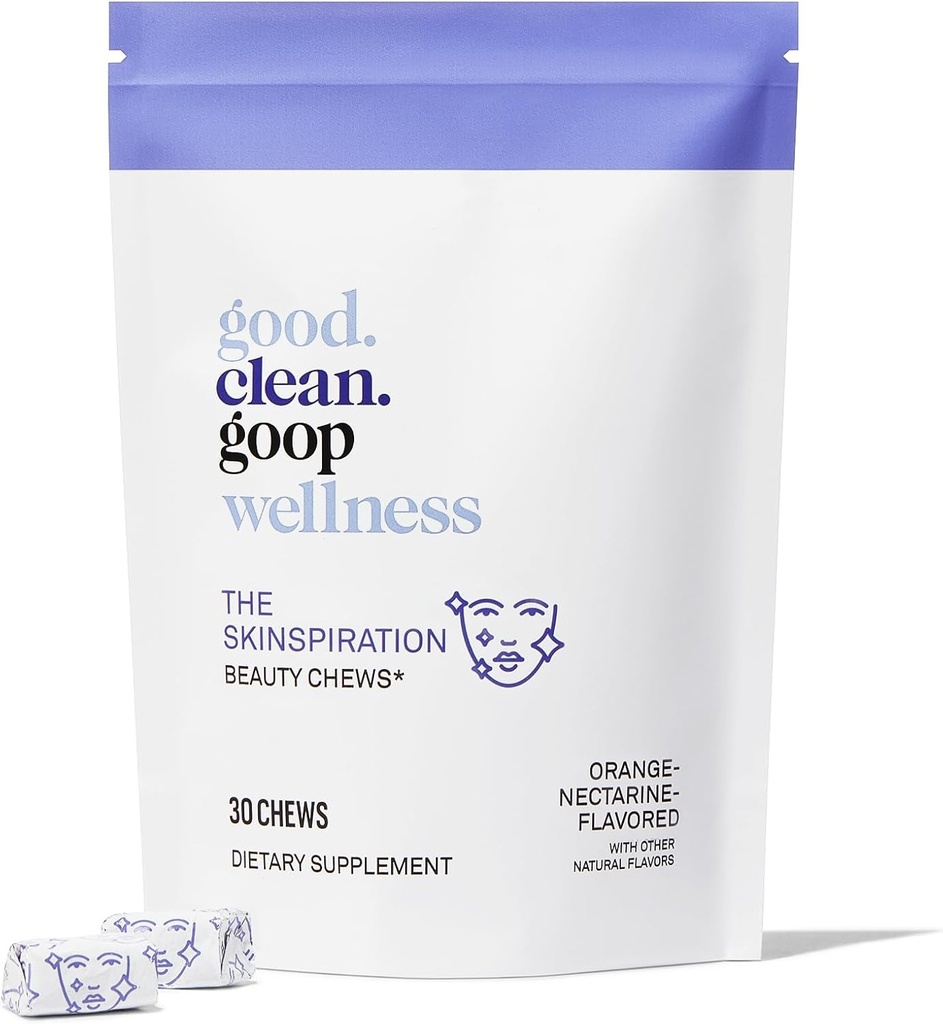 good.clear.goop Wellness The Skinaspiration Beauty Chews 124; Dieter Suplement for Glowing Skin Skin 124; Vitamin E & Niacin 124; Orange Nectarine Flavored 124; Enhances Skin Care Routine 124; Paket dari 30 Chews 124; Vegan