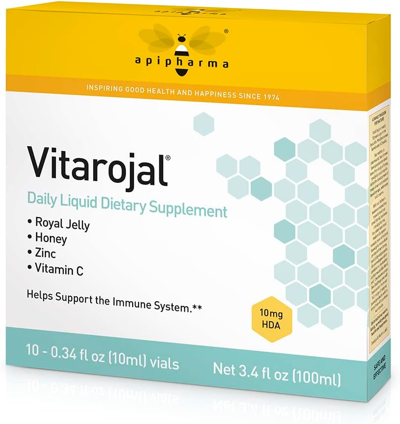 Vitarojal Royal Jelly - dengan Honey, Vitamin C, Zinc - Dukung sistem kekebalan tubuh Anda, & Promoses Natural Energy dan Wellness (10 Vials)