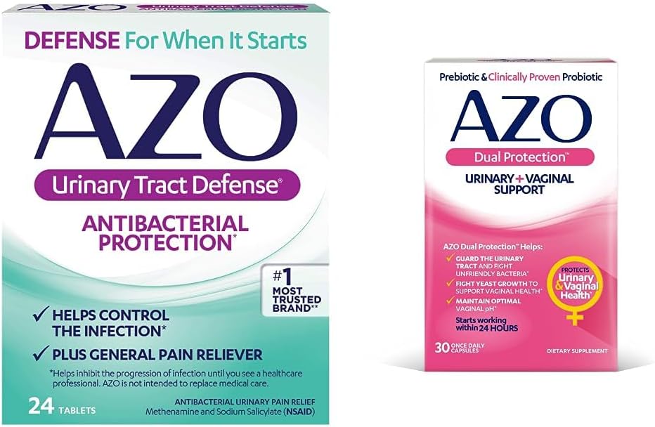 AZO Urinary Tract Pertahanan Antibakteri Perlindungan, Membantu Kontrol UTI Sampai Anda Dapat Melihat Dokter 24 Count + Dual Protection, Uriner + Vaginal Dukungan *, Promotic Plus Probiotic, 30 Count