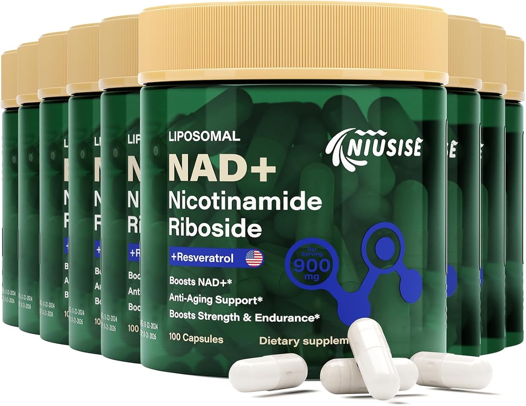 Tambahan NAD, NAD Nicotinamide Riboside 900 Mg untuk Pria dan Wanita, Lipomal NAD + Tambahan dengan Nicotinamide Ribside, Resveratrol & Quercetin, Energi, Boost NAD +, 900 Kapsul