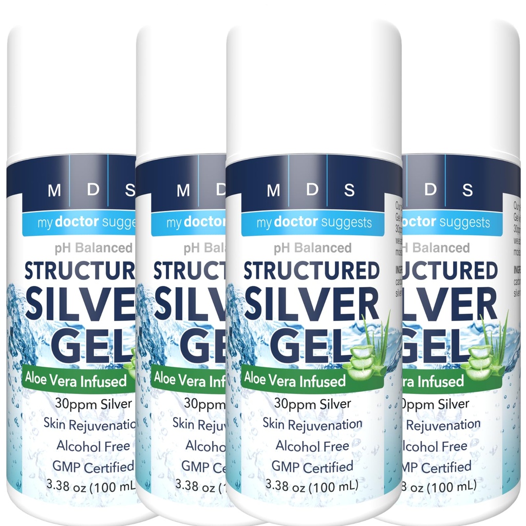 Extra Strength Colloidal Silver Gel 30plm with Aloe Vera - pH Balanced Structured Silver - Triple Power Soothe & Relieve - Easy Pump Bottle, 3.38Oz (4 Pack)
