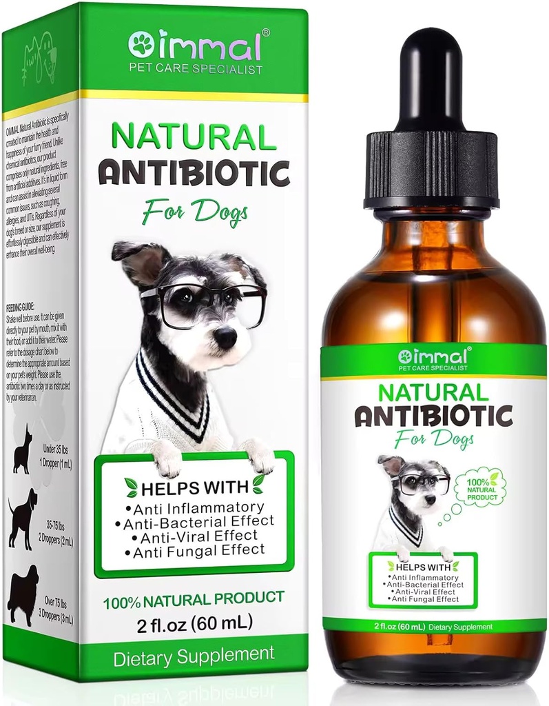 Suplemen Antibiotik Anjing Natural - Herbal Antibiotik Drops untuk Imune, Alergi & Skin Dukung - Itchy Skin, Ear & Hot Spot Relief - untuk Semua Breeds