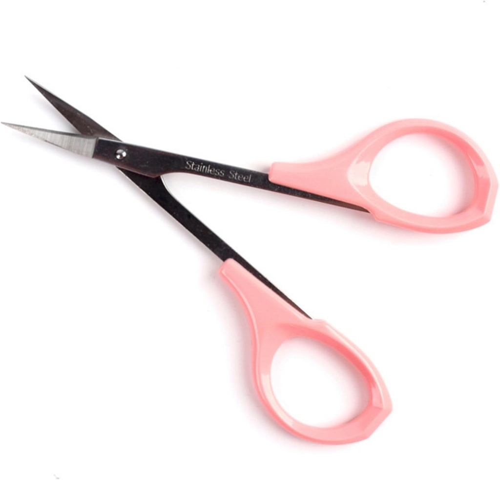 Eyebrow Grooming Gunting 4 Inches Curved Small Craft Lash Gunsor for Eyebrow Eyelash Extensions Stainless Steel 1PC (Pink _ Curved)