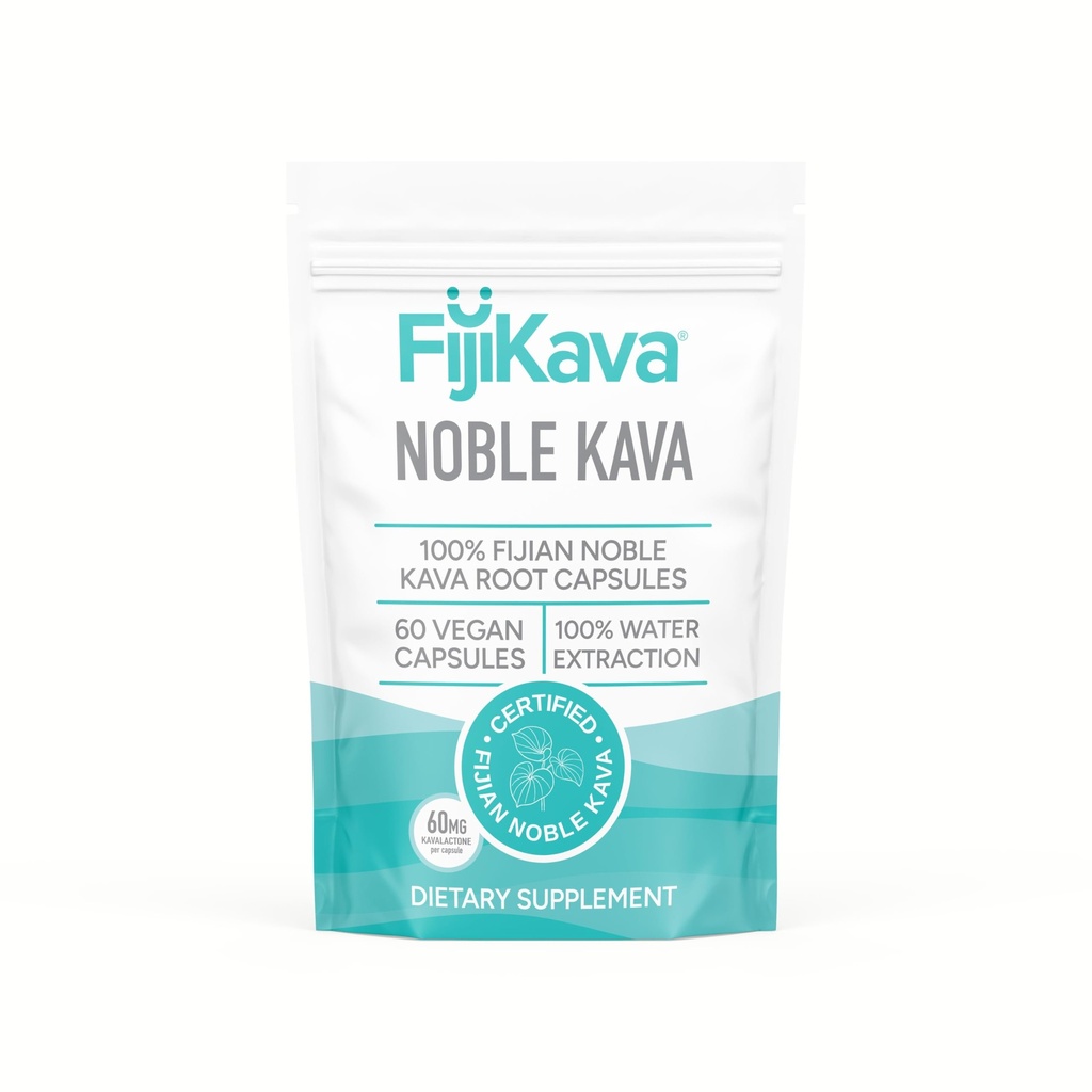FijiKava Noble Kava Kava Capsules, 600mg Kavalactones Per Serving, Natural Relaxation & Sleep Suplemen, Vegan & Non-GMO, 60- Count, Premium Piper Methysticum Extract for Calm & Stress Relief