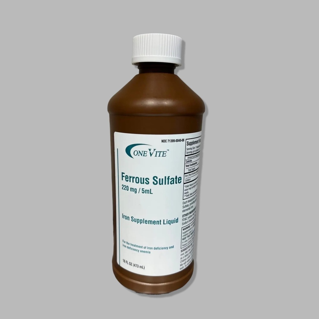 Ferrous Sulfate 220mg / 5ml 124; Limid Tambahan Besi, 16 Fl Oz (Paket 1)