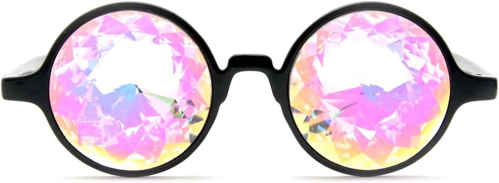 GloFX Black Kaleidoscope Glasses 124; Frastic Distraction Glasses with Glass Crystal Les