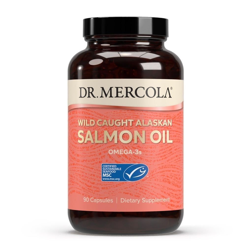 Dr. Mercola Wild Caught Alaska Salmon Oil, 30 Sermon (90 Kapsul), Omega-3s, Dietary Supplement, Support Healthy Brain & Cognitive Fungsi, Non-GMO, MSC Certifikasi