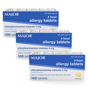 MAJOR 4 Mg Allergy Tablet - Chlorpheniramine Maleatte 4-Hour Algergy Medicine - Antihistamine for Sneezing, Itchy Watery Eyes, Itchy Throat, and Runny Nose - 100 Count (3 Pack)